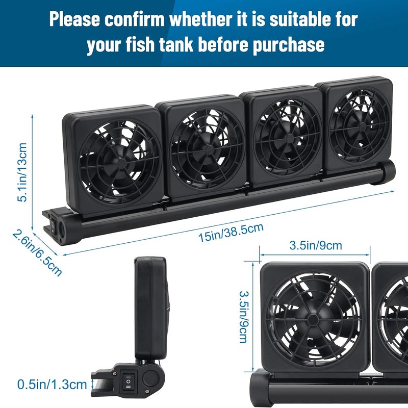 Liveek Aquarium Fan 2 3 4 Heads, Aquarium Chillers Cooling Fan Adjustable Fish Tank Cooling Fan with 2 Wind Speed Fan for Water Tank, Aquarium Tank Chiller (4 Head) - Image 2